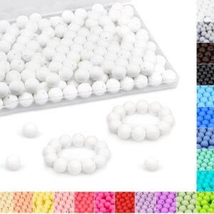 120PCS FIVEIZERO Silicone Beads, 15mm Silicone Beads White for Keychain Making Bulk Round Silicone Beadsfor Bracelet Necklace DIY Crafts Making (White)