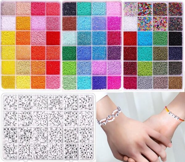 Soeoy 23000Pcs Glass Seed Beads for Bracelet Making Kit for Adult, 3mm 8/0 Small Beads for Jewelry Making, Pony Beads with Letter Beads for Women