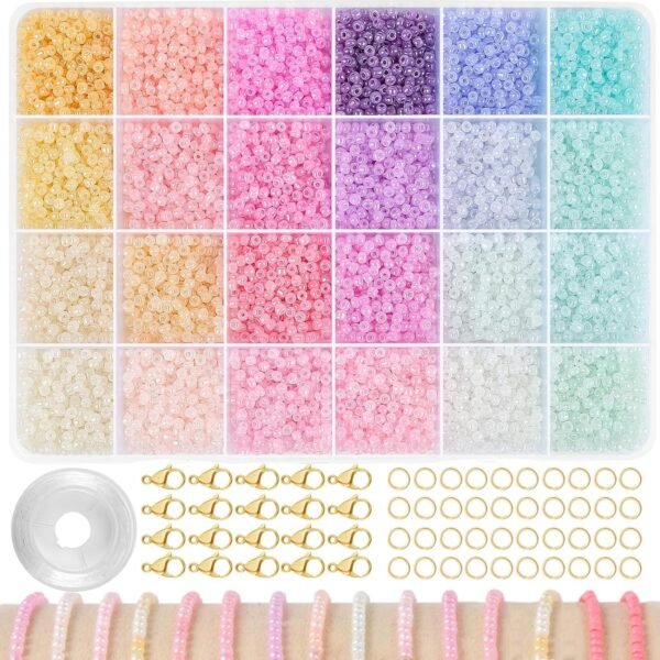 TEXGIZRLY 3mm Seed Beads for Bracelets Making Kit, Friendship Bracelet Kit for Girls, 24 Colors Bead Bracelet Kit, Beads for Jewelry Making Kit, DIY, Arts and Crafts Gifts Age 3+ (3MM-A)